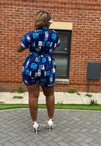 Tosin Playsuit | Blue & White Print