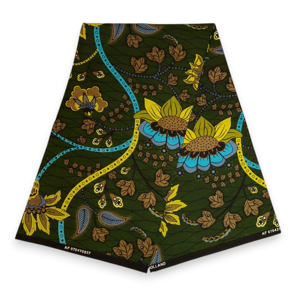 Afrikaanse Donkergroen & Geel Botanical Flow hoofddoek - headwrap