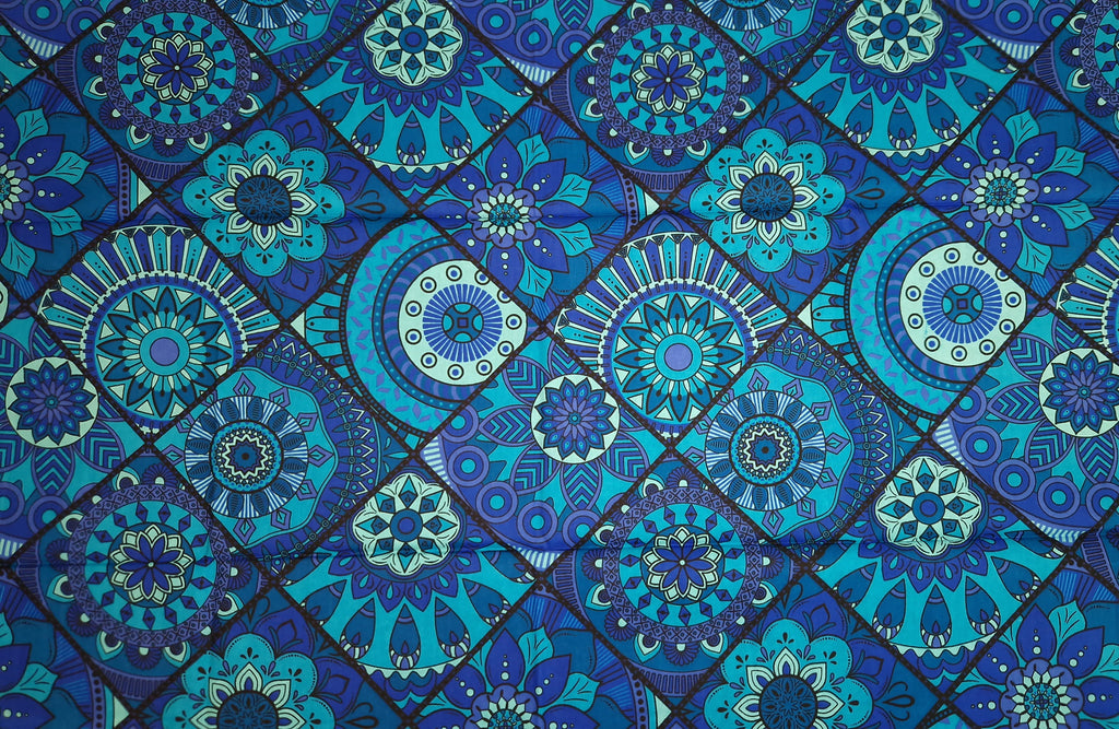 Afrikaanse Blauw & Turquoise Mandala Patchwork hoofddoek - headwrap