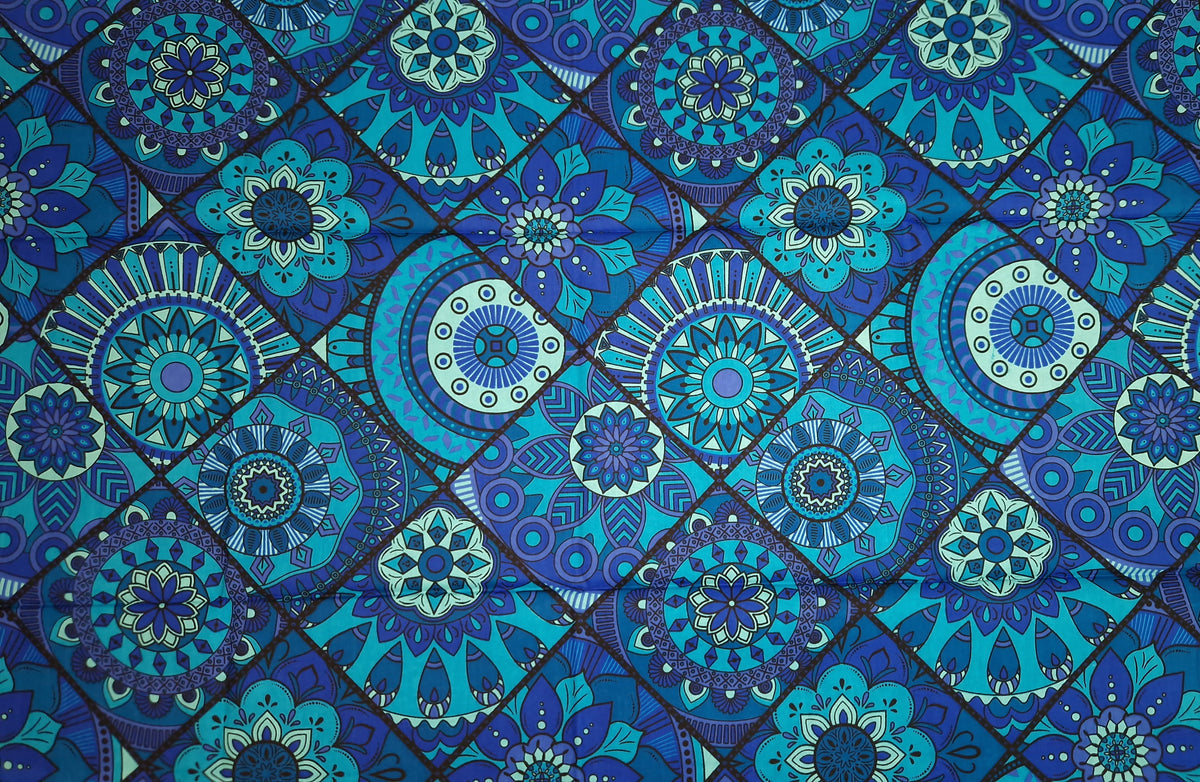 Afrikaanse Blauw & Turquoise Mandala Patchwork hoofddoek - headwrap