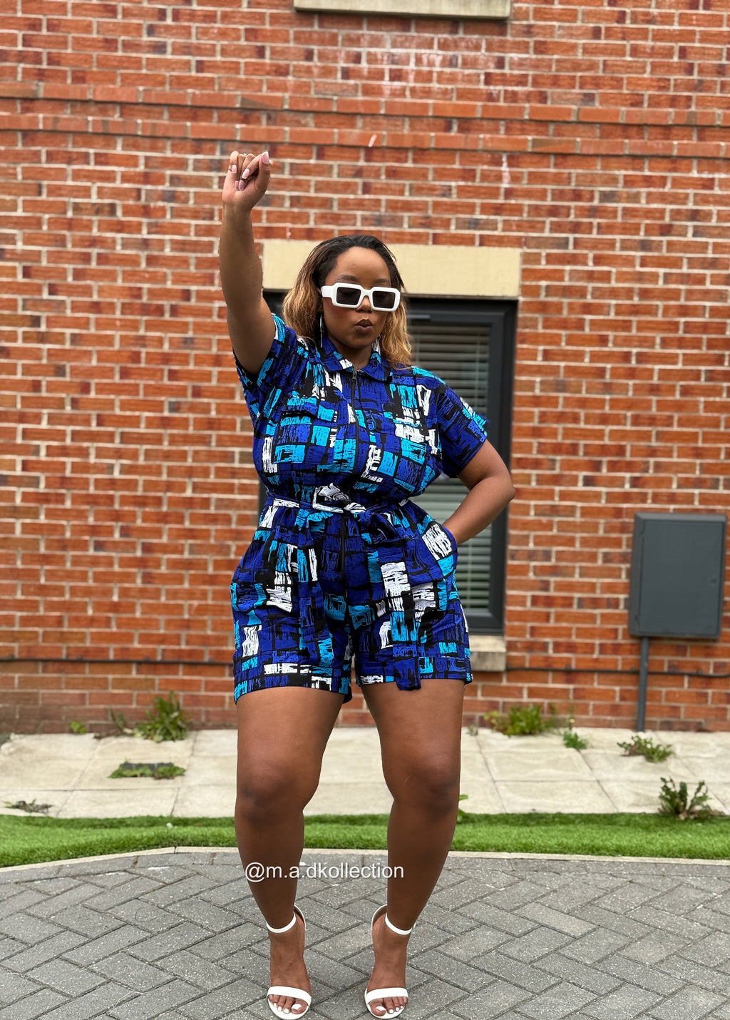 Tosin Playsuit | Blue & White Print