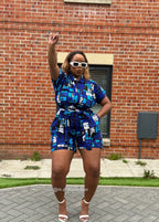Tosin Playsuit | Blue & White Print