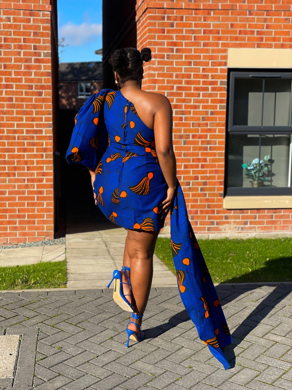 Fina Ankara Short Mini Dress | Blue and Orange African Print