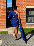 Fina Ankara Short Mini Dress | Blue and Orange African Print