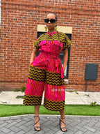 Keyshia Ankara Culotte Jumpsuit | Pink African Print Cropped Jumpsuit