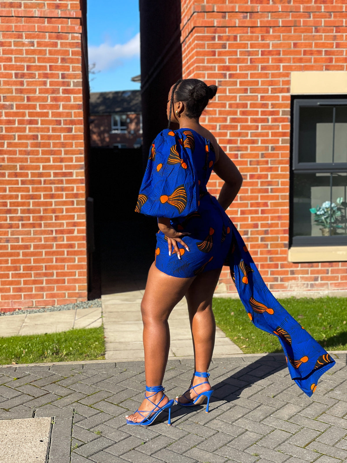 Fina Ankara Short Mini Dress | Blue and Orange African Print