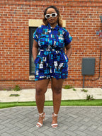 Tosin Playsuit | Blue & White Print