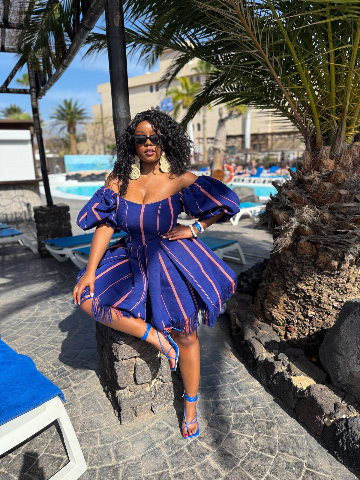 Bisola Mini Dress | Blue Aso Oke African Fashion