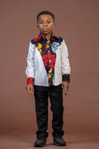 Trey Ankara Mixed Print Boy Shirt | White and African Ankara Print