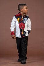 Trey Ankara Mixed Print Boy Shirt | White and African Ankara Print