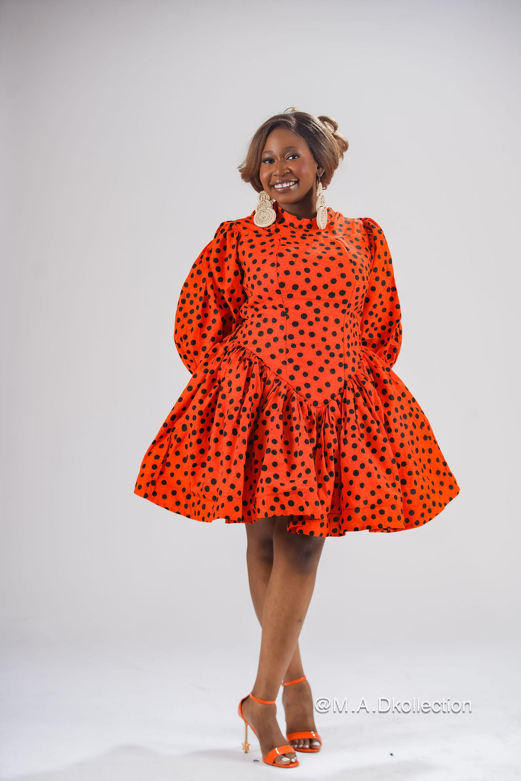 Busayo Mini Dress | Orange Polkda Dot Mini Dress