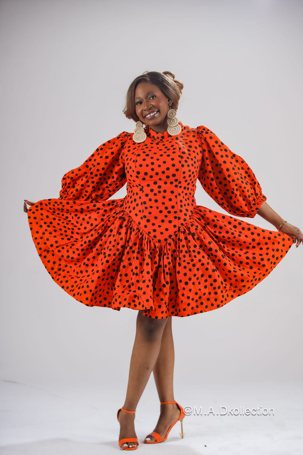 Busayo Mini Dress | Orange Polkda Dot Mini Dress