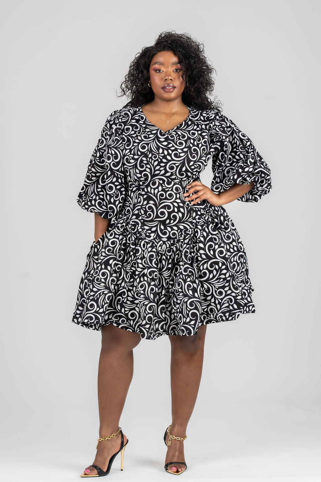 Rosie Ankara Short flare Dress | Black & White African Print