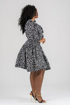 Rosie Ankara Short flare Dress | Black & White African Print