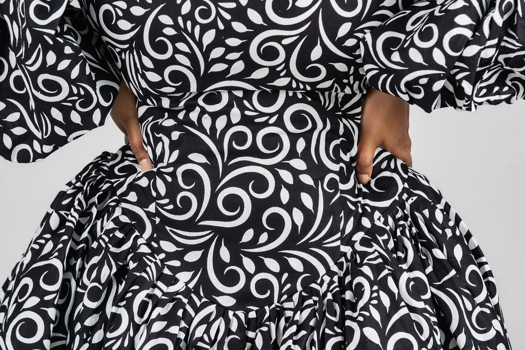 Rosie Ankara Short flare Dress | Black & White African Print