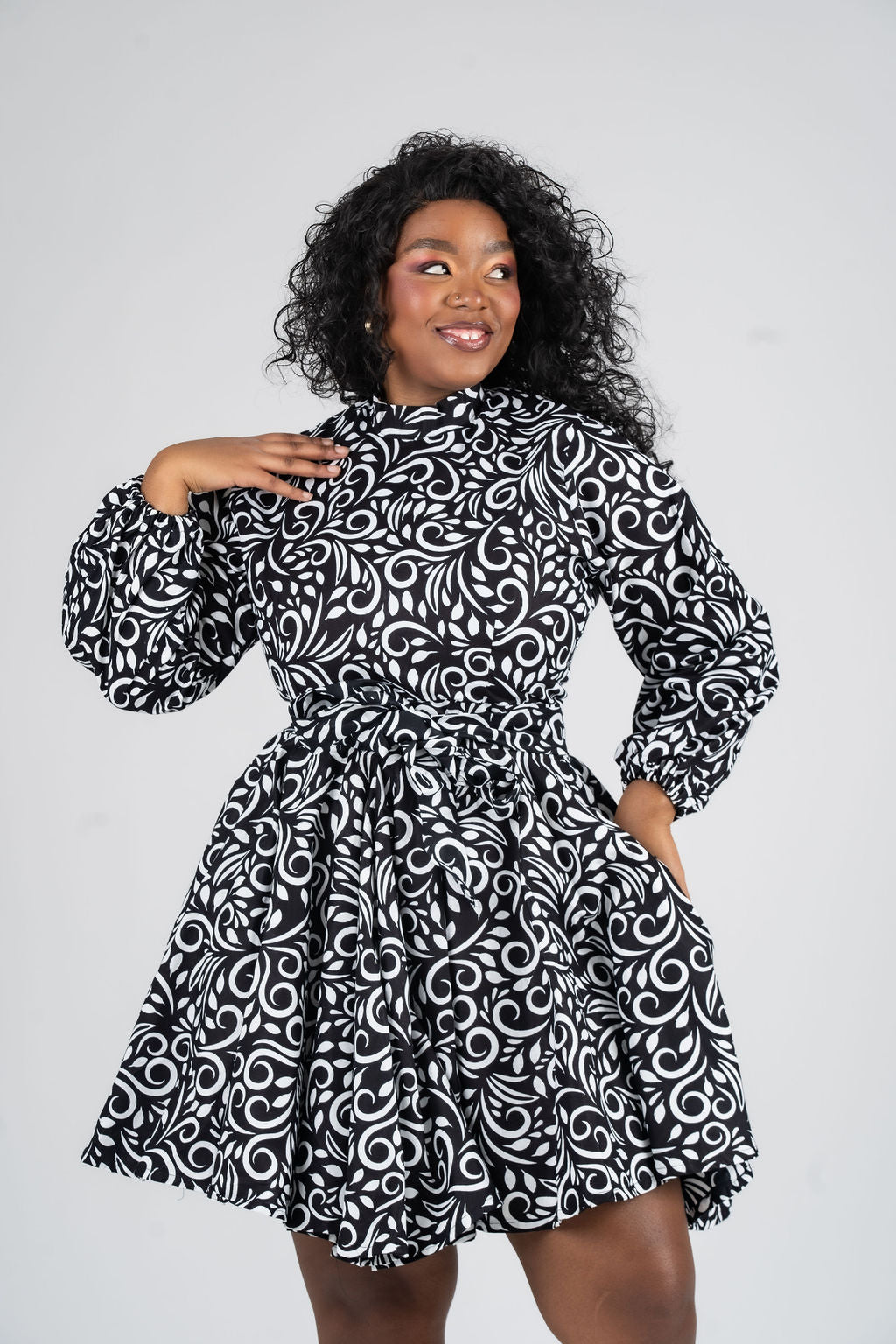 Oluchi Ankara Mini Dress | Black & White African Print