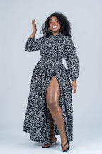 Oluchi Ankara Maxi Dress | White and Black African Print