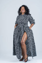 Oluchi Ankara Maxi Dress | White and Black African Print