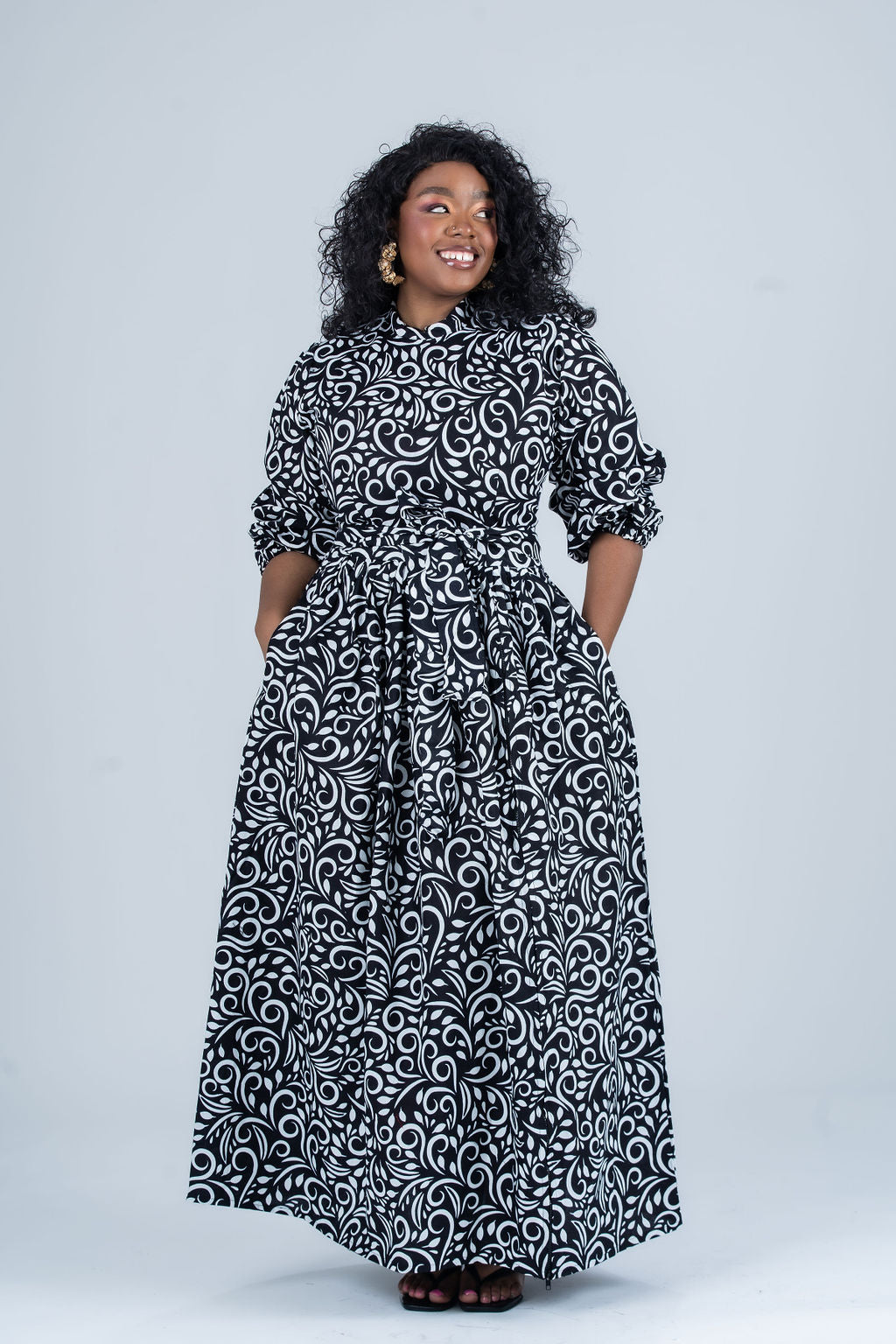 Oluchi Ankara Maxi Dress | White and Black African Print