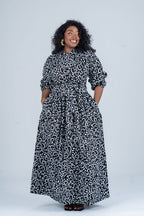 Oluchi Ankara Maxi Dress | White and Black African Print