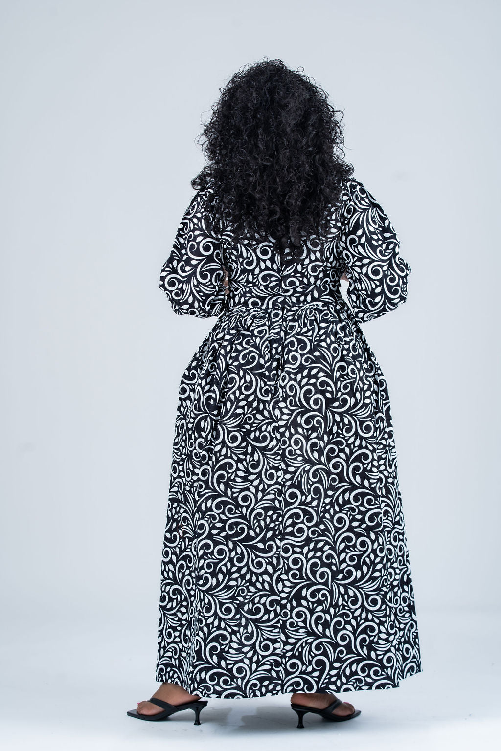 Oluchi Ankara Maxi Dress | White and Black African Print