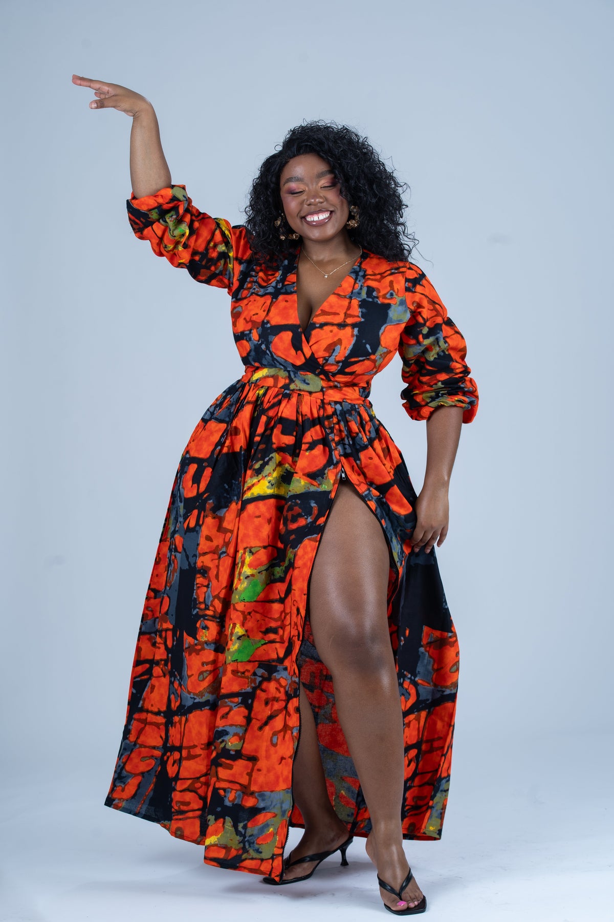 Ogechi Ankara Maxi Dress | Orange Multicolor African Print