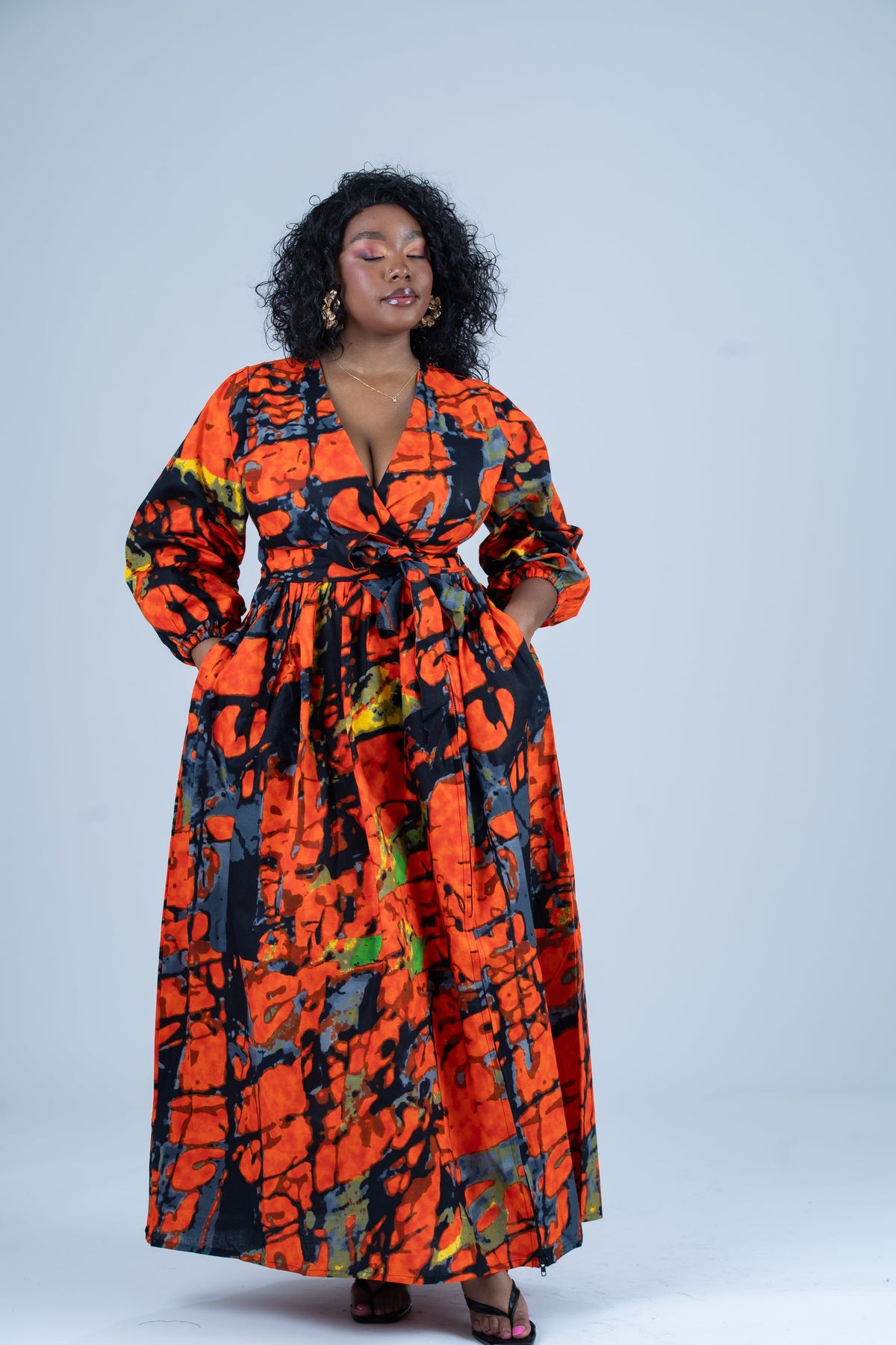 Ogechi Ankara Maxi Dress | Orange Multicolor African Print