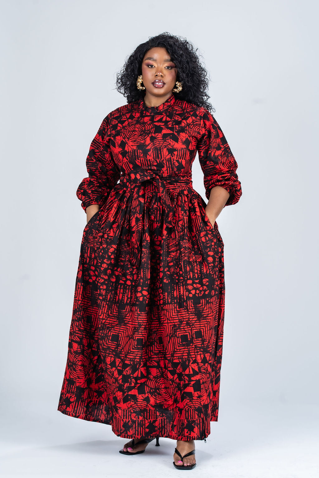 Eno Ankara Maxi Dress | Red and Black African Print