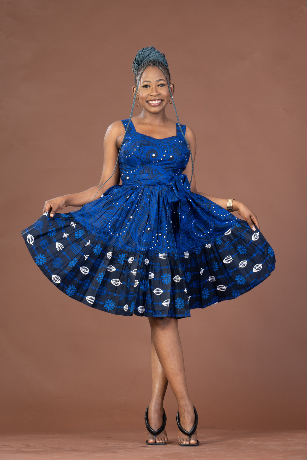 Brooke Ankara Midi Dress | Blue African Print