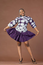 Anne Ankara Midi Dress | Purple and White African Print