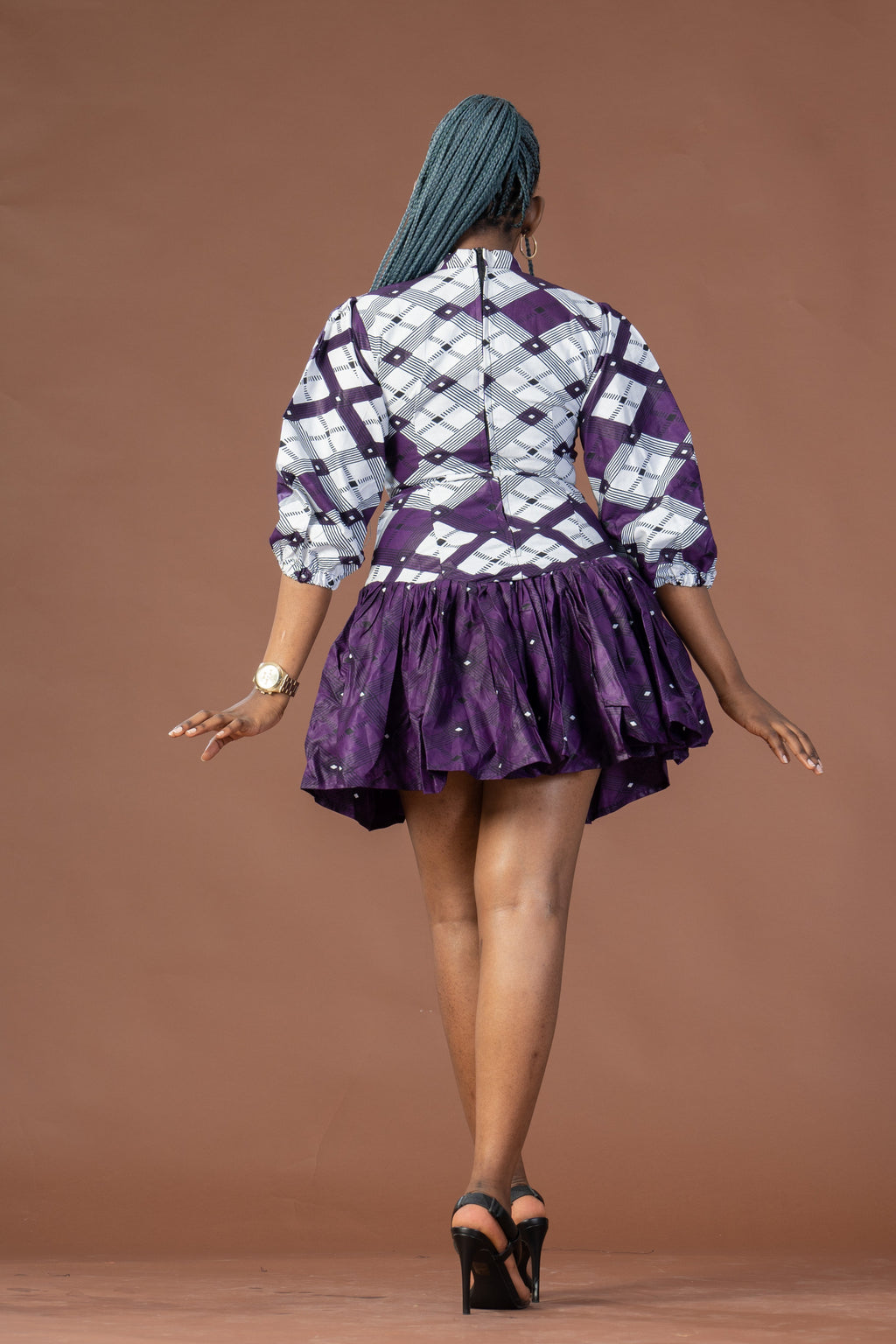 Anne Ankara Midi Dress | Purple and White African Print