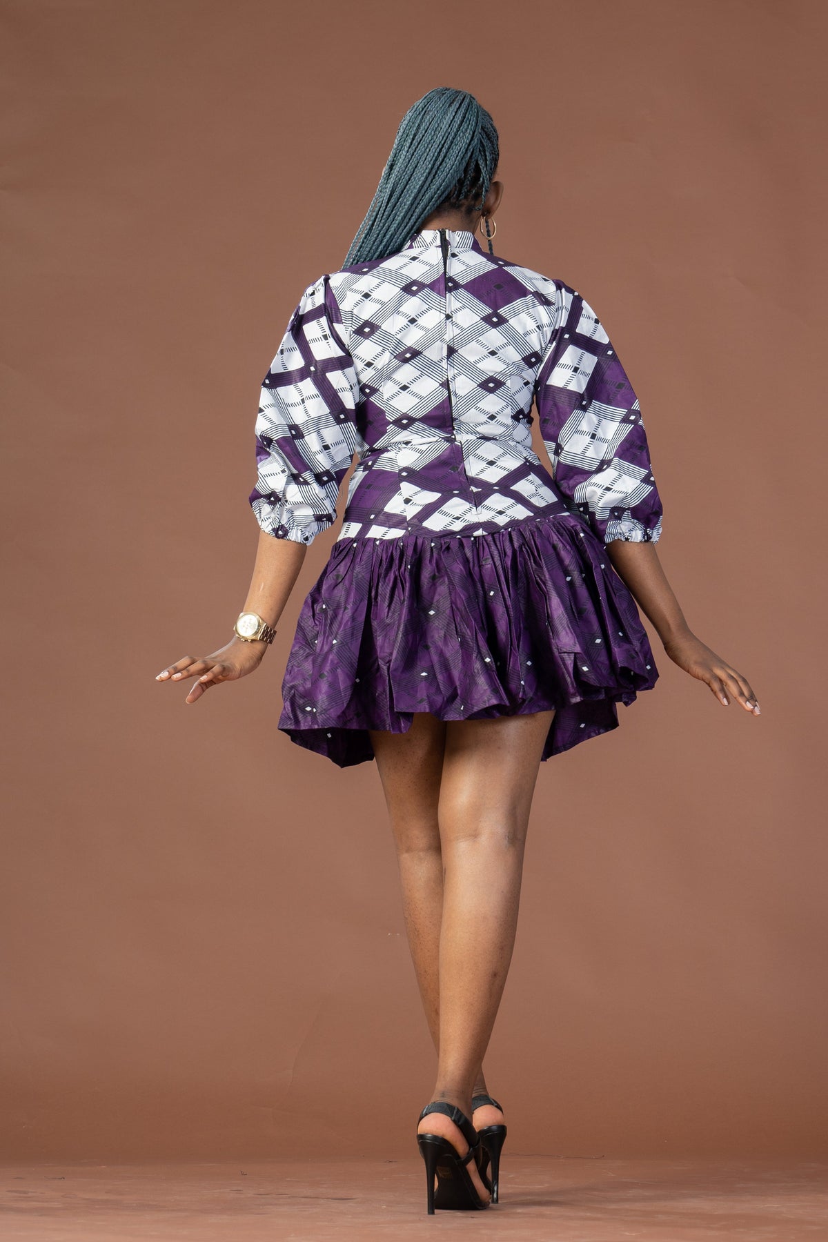 Anne Ankara Midi Dress | Purple and White African Print