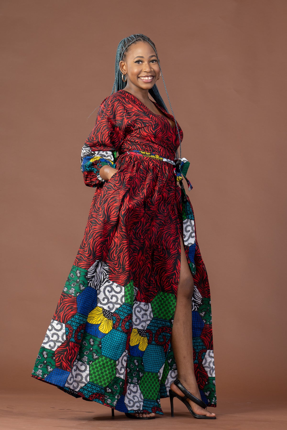 Anwuli Ankara Maxi Dress | Red Multicolored African Print