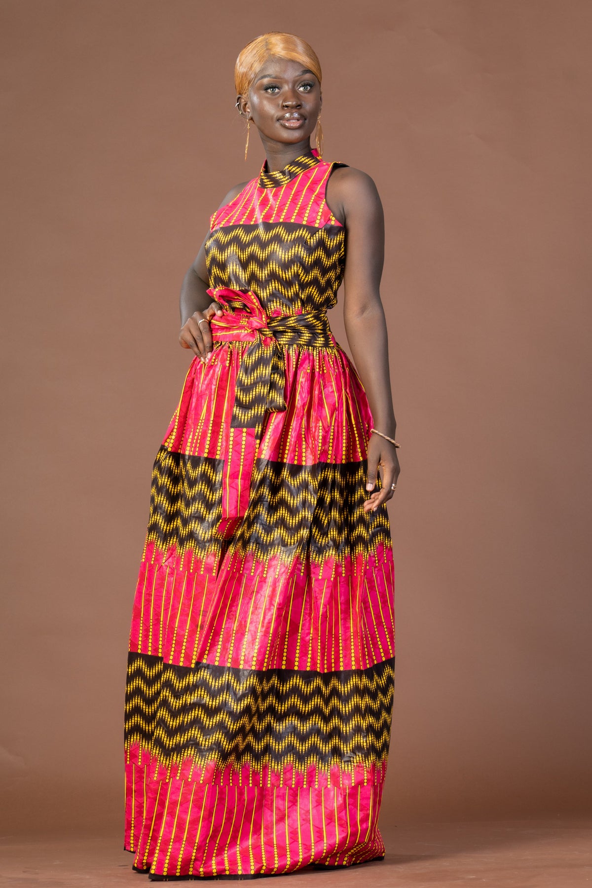 Caroline Ankara Maxi Dress | Yellow and Pink African Print