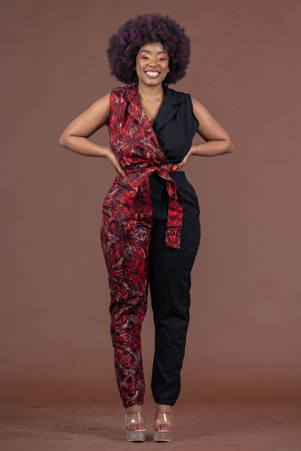 Melody Ankara Jumpsuit | Black and Red African Print