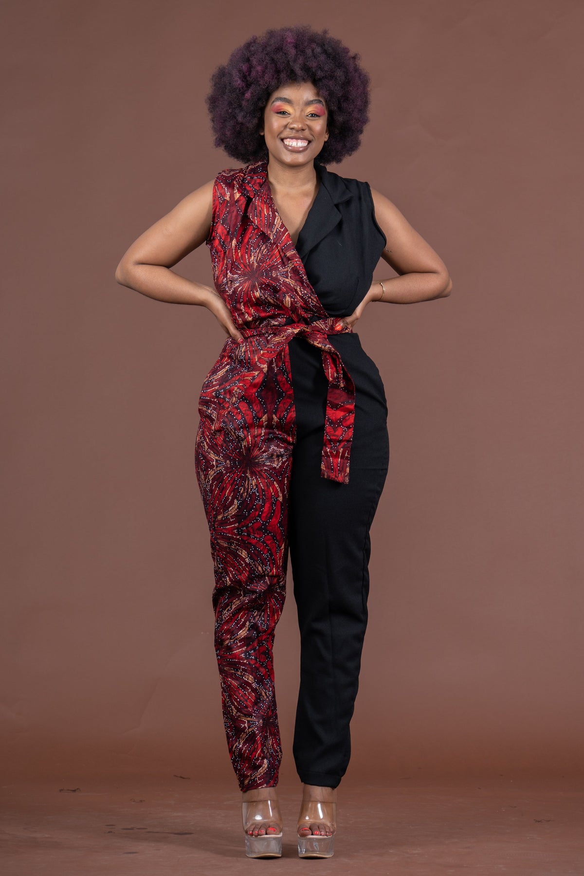 Melody Ankara Jumpsuit | Black and Red African Print