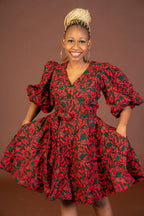 Jasmine Ankara Midi Dress | Red and Green African Print