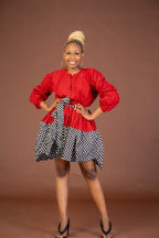 Stacy Ankara Midi Dress | Red and White African Print