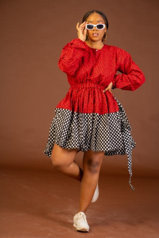 Stacy Ankara Midi Dress | Red and White African Print