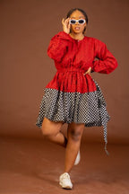 Stacy Ankara Midi Dress | Red and White African Print