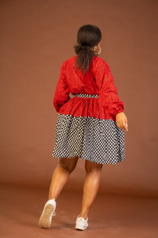 Stacy Ankara Midi Dress | Red and White African Print