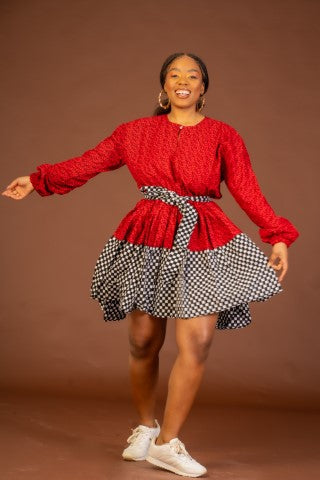 Stacy Ankara Midi Dress | Red and White African Print