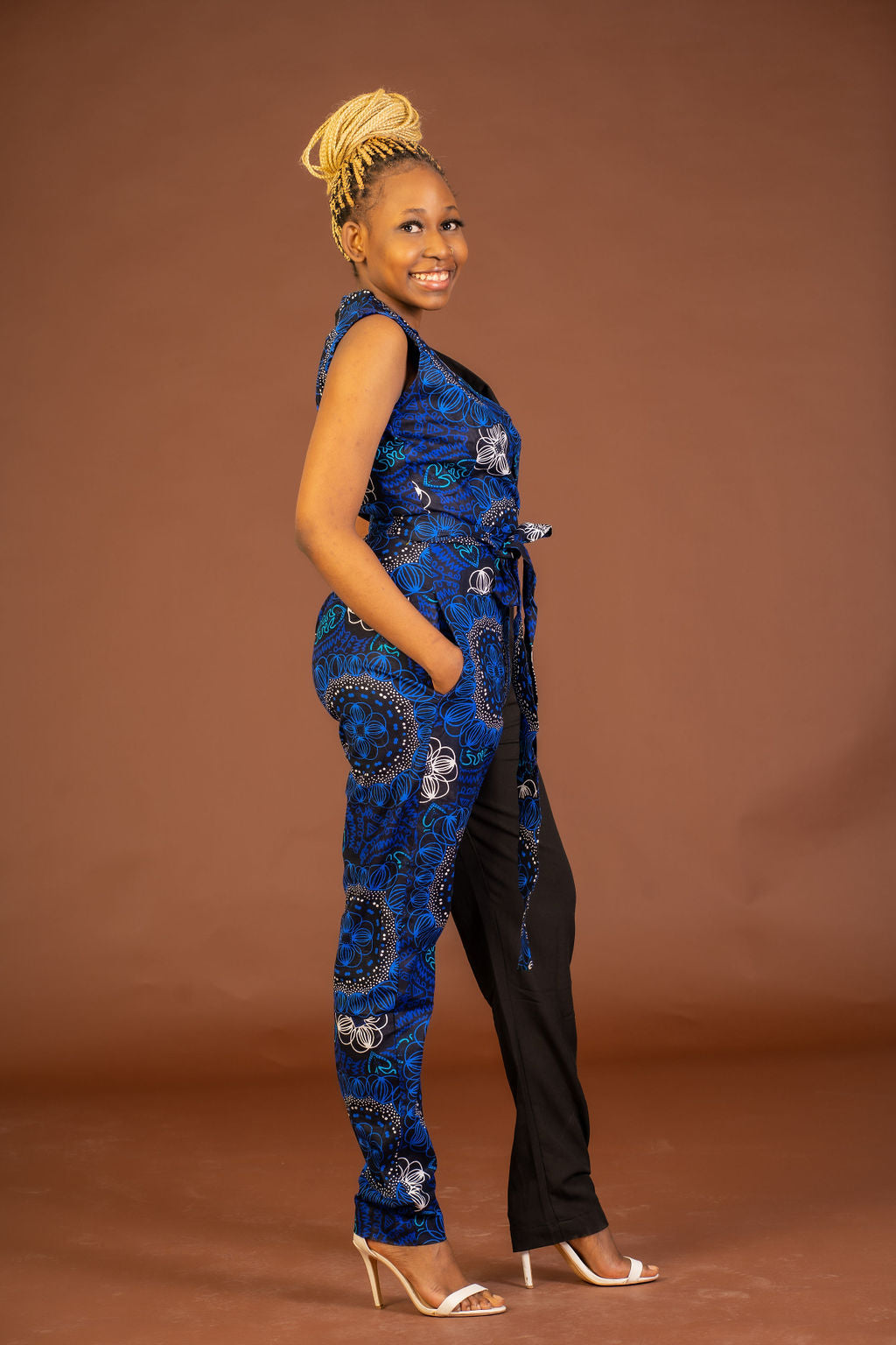 Mandy Ankara Jumpsuit | Blue and Black African Print
