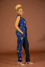 Mandy Ankara Jumpsuit | Blue and Black African Print