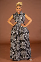 Alkeba Ankara Maxi Dress | Black and White African Tribal Print