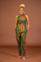 Maggie Ankara Jumpsuit | Green and Orange African Print