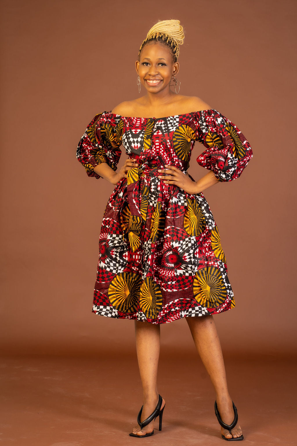 Sophia Ankara Midi Dress | Red and Yellow African Print