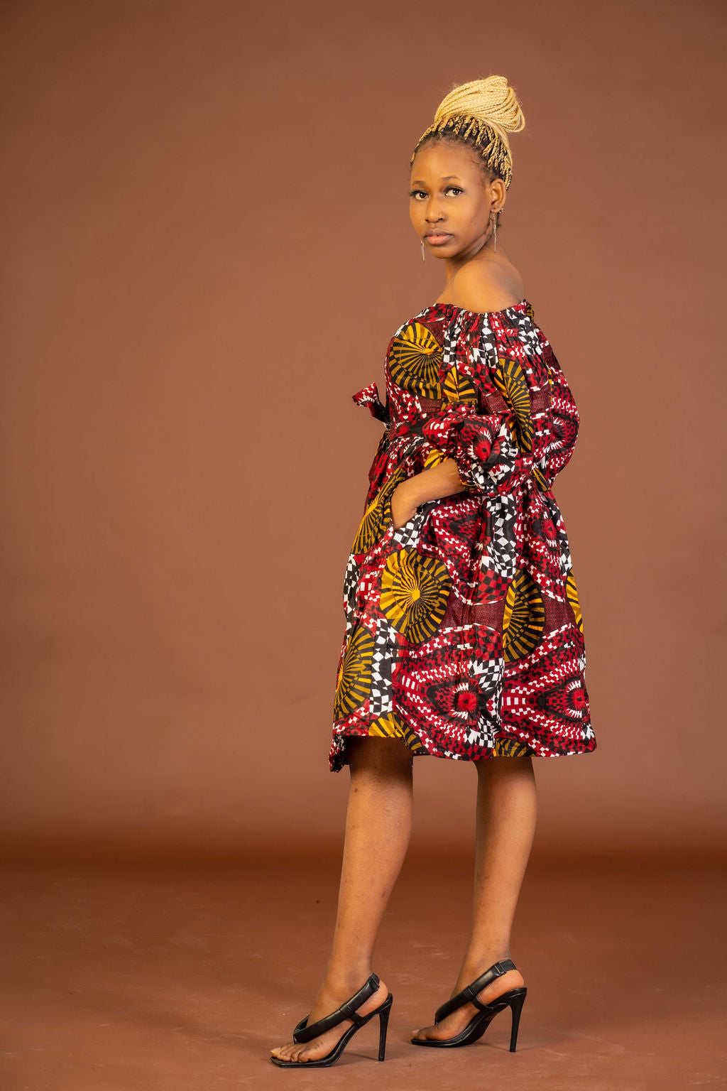 Sophia Ankara Midi Dress | Red and Yellow African Print