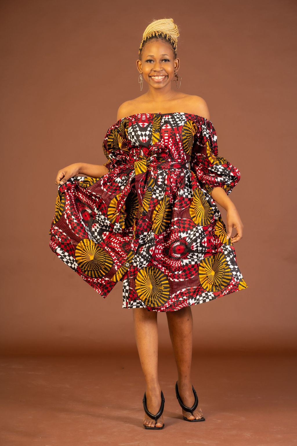 Sophia Ankara Midi Dress | Red and Yellow African Print