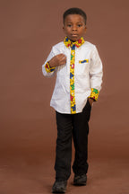Theodore Mixed Print Boy Shirt | White and African Print